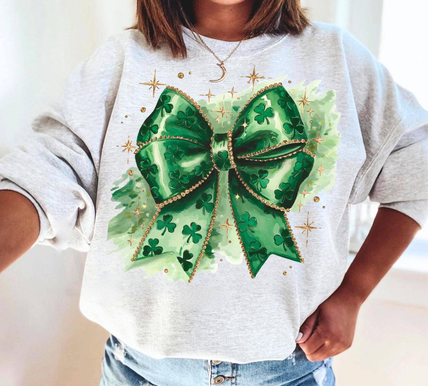 NVC Ecommerce LLC - St. Patrick’s Day Coquette Sweater, Glitter Faux Disco Shirt: Sand / M / Sweatshirt