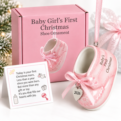 Elskandi - Baby Girl First Christmas Ornament – Pink Baby Shoe Keepsake