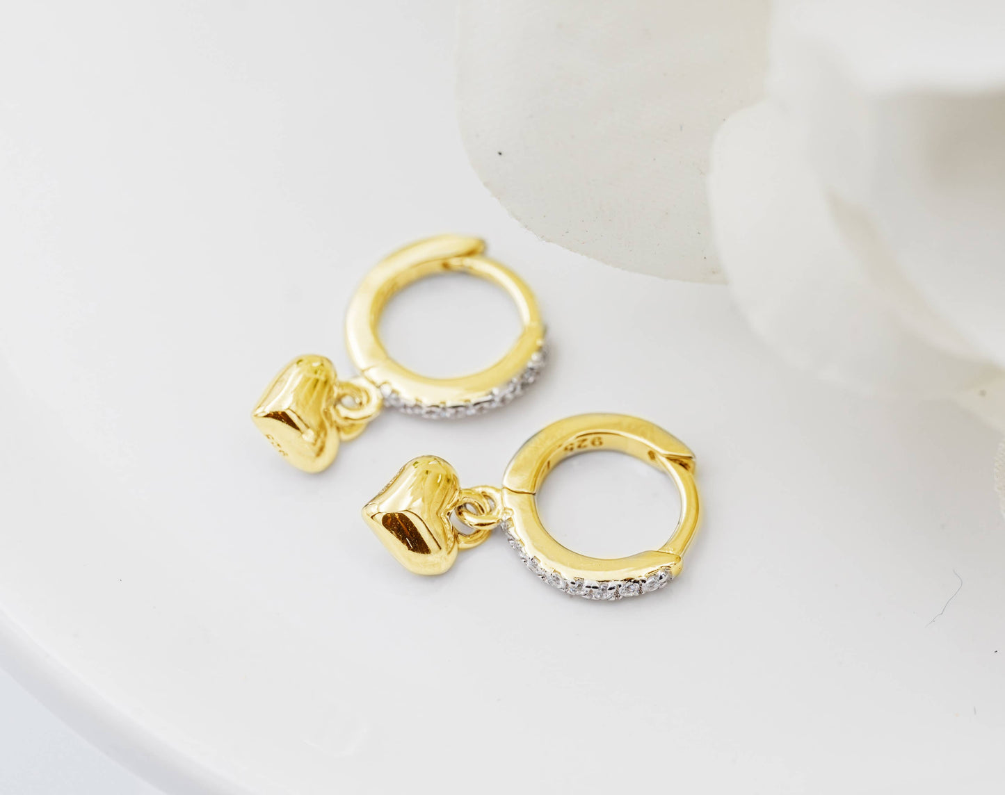 Cherished Moments - 14K Gold-Plated Huggie with Heart Earrings for Kids, Girls
