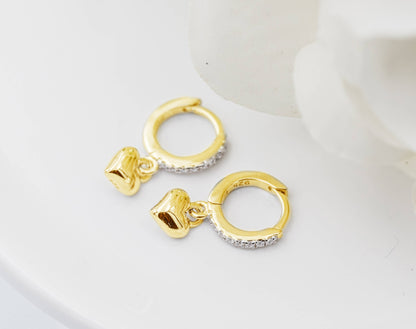 Cherished Moments - 14K Gold-Plated Huggie with Heart Earrings for Kids, Girls