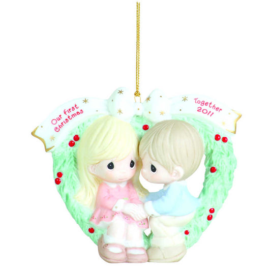 Precious Moments "Our First Christmas Together" Dated 2011 Porcelain Ornament Boy and Girl