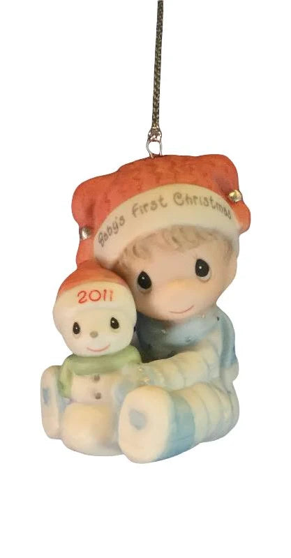Precious Moments "Baby's First Christmas" Dated 2011 Porcelain Boy Ornament