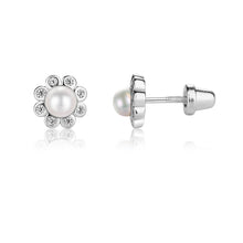 Load image into Gallery viewer, Cherished Moments - Sterling Silver Girls Screw-Back White Pearl Button Earrings
