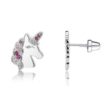 Load image into Gallery viewer, Cherished Moments - Sterling Silver Girls Screw-Back Pink Unicorn Earrings Kids
