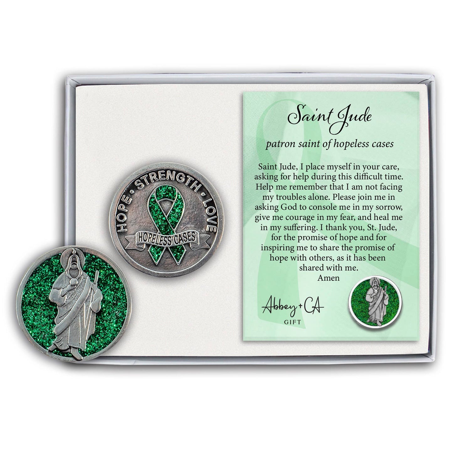 Abbey & CA Gift - Hope Strength Love Patron Saint Tokens: St. Jude