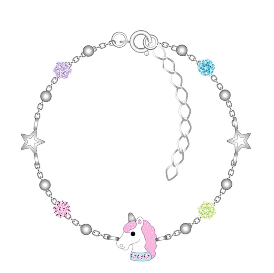 Cherished Moments - Sterling Silver Rainbow Unicorn Bracelet for Kids (Stardust): Medium 1-5 Years
