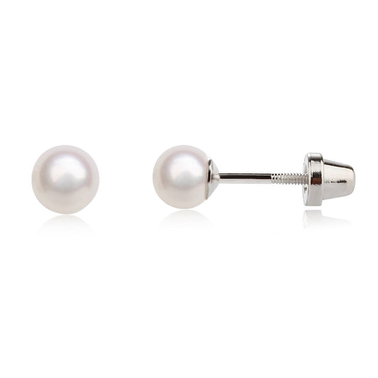Cherished Moments - Sterling Silver Screw-Back White Pearl Earrings for Children