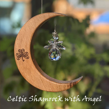 Celtic Inspired Moon Suncatcher: Shamrock / Crystal Angel