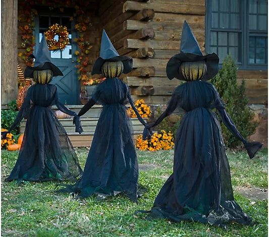 Plow & Hearth Lighted Halloween Witch Stakes, Set of 3