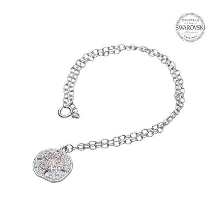 ShanOre SS Sand Dollar Rose gold with White Crystals Ankle Bracelet