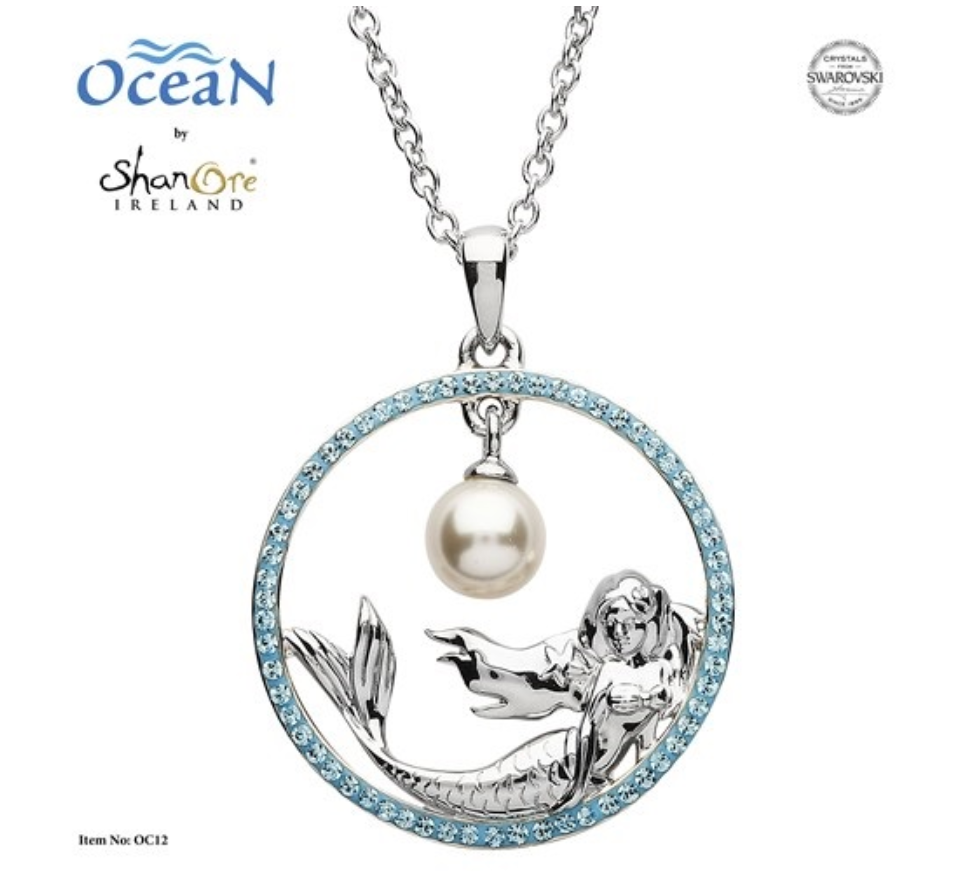 ShanOre SS Mermaid Necklace with Aqua Swarovski Crystals and Pearl