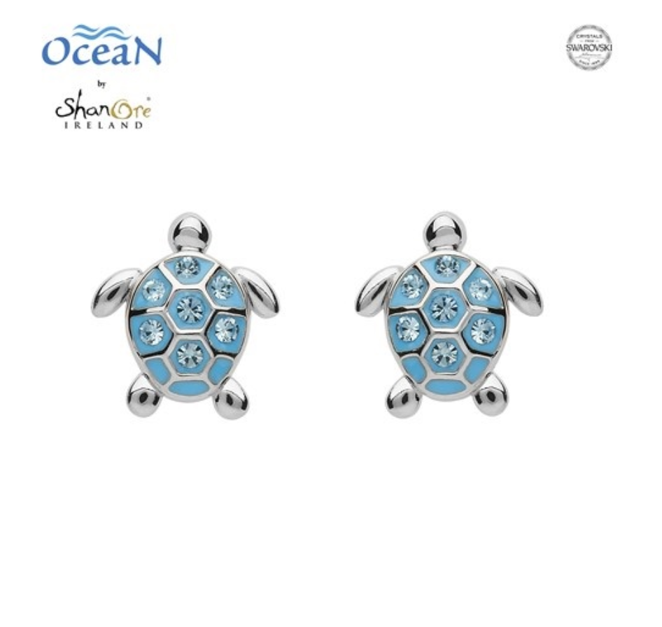 ShanOre SS Stud Turtle Aqua Crystal Earrings