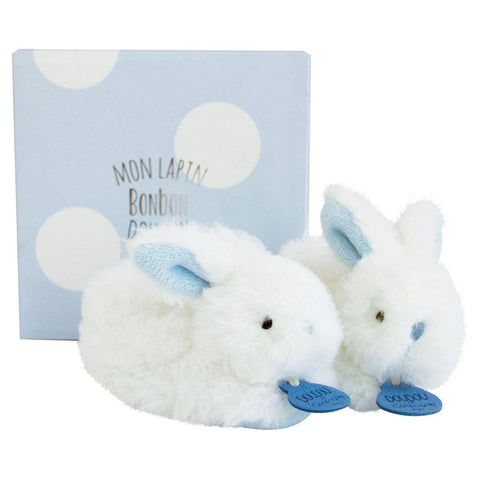 Doudou Et Compagnie - Blue Bunny Booties with Rattle - Size 0/6 months