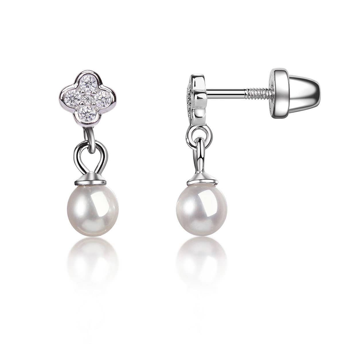 Cherished Moments - Sterling Silver Daisy w/Dangling Pearl Earrings Girls & Kids