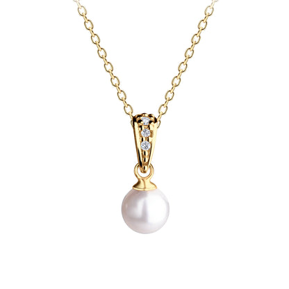 Cherished Moments - Girls 14K Gold-Plated White Pearl Pendant Necklace for Kids: 14 inch