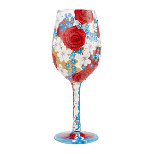 Lolita “ Blooms of Red, White and Blue” Wine Glass