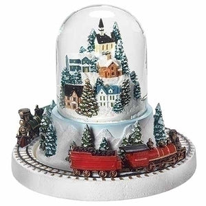 Musical Water Globe with Village and Outer Rotating Train